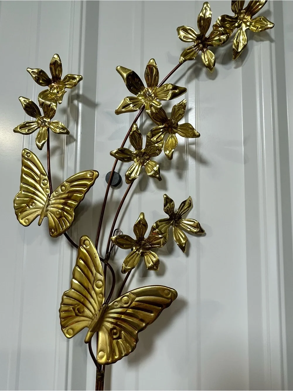 Metal Butterfly Sculptures Wall Hangings Flower Floral Vintage Decor 80s 90s